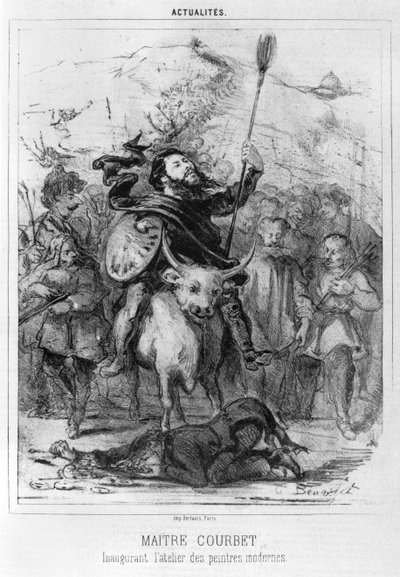 Maitre Courbet inaugurando el taller de los pintores modernos, caricatura de Le Boulevard, 1862 de Louis Emile Benassit